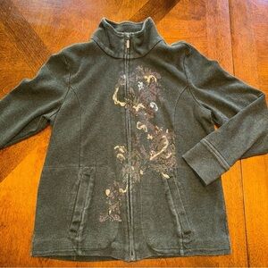 Amber Sun women’s petite cotton stretch full zip sweater hunter green SP